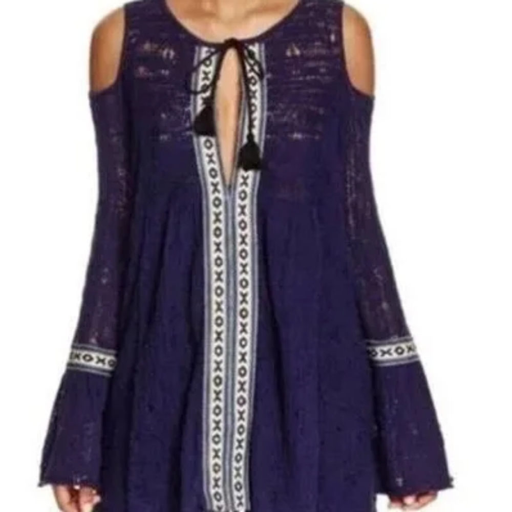 Free People Boho For the Love Of Flowers Bell Cold Shoulder Tunic